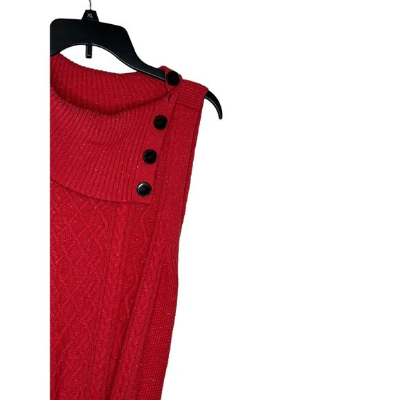 Talbots Women Sweater Dress Midi Sleeveless Cowl Neck Button Tie Waist Red Large - Picture 2 of 10